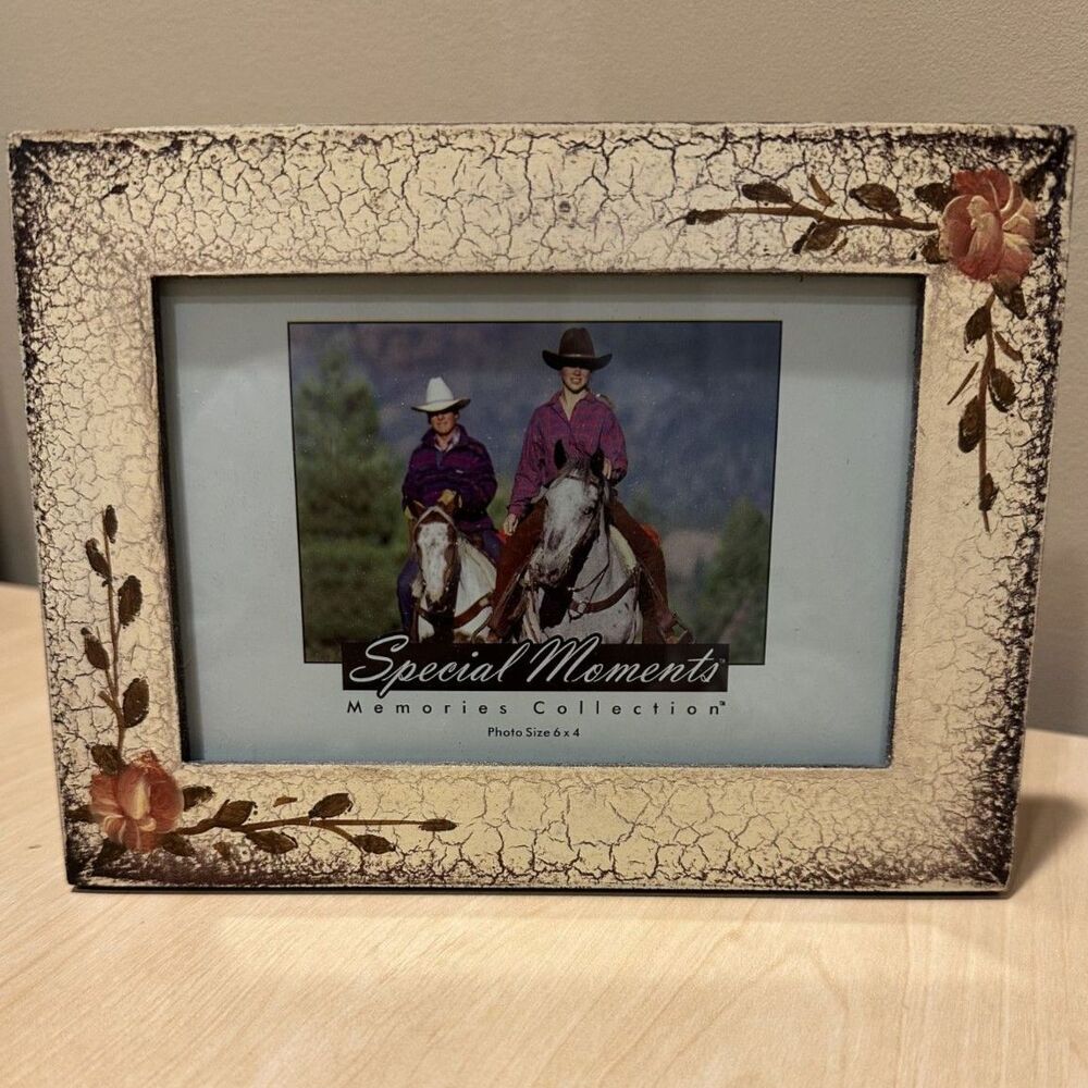 Vintage Style Crackle Floral 4x6 Picture Frame Distressed Rose Cottagecore